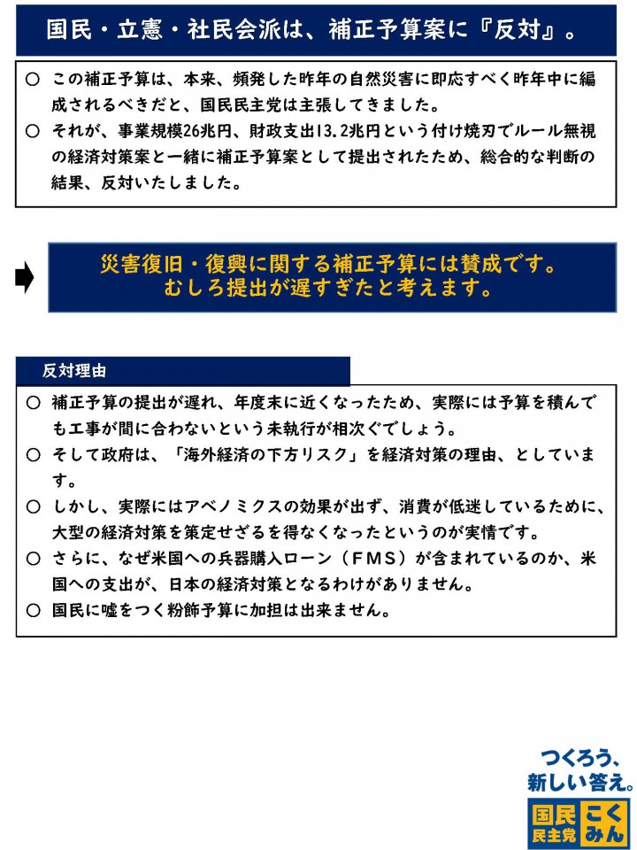 ２０１９年度補正予算反対理由